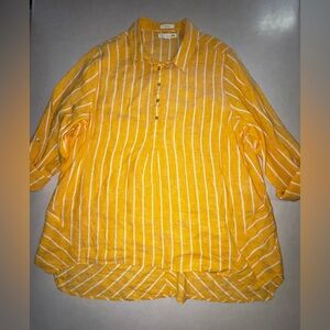 C&C California 100% Linen Tunic Plus Size 3XL Yellow Stripe